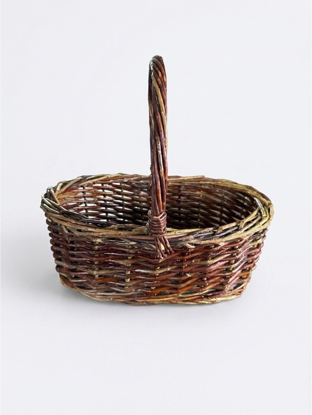 Handwoven Willow Gathering Basket Rustic Farmhouse Market Picnic Handle Basket